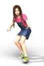 CGI female young teen or child ready to run isolated